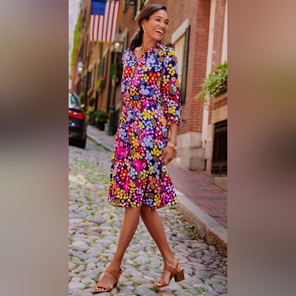 Talbots Multicolor Floral Long Sleeve Dress Size Large